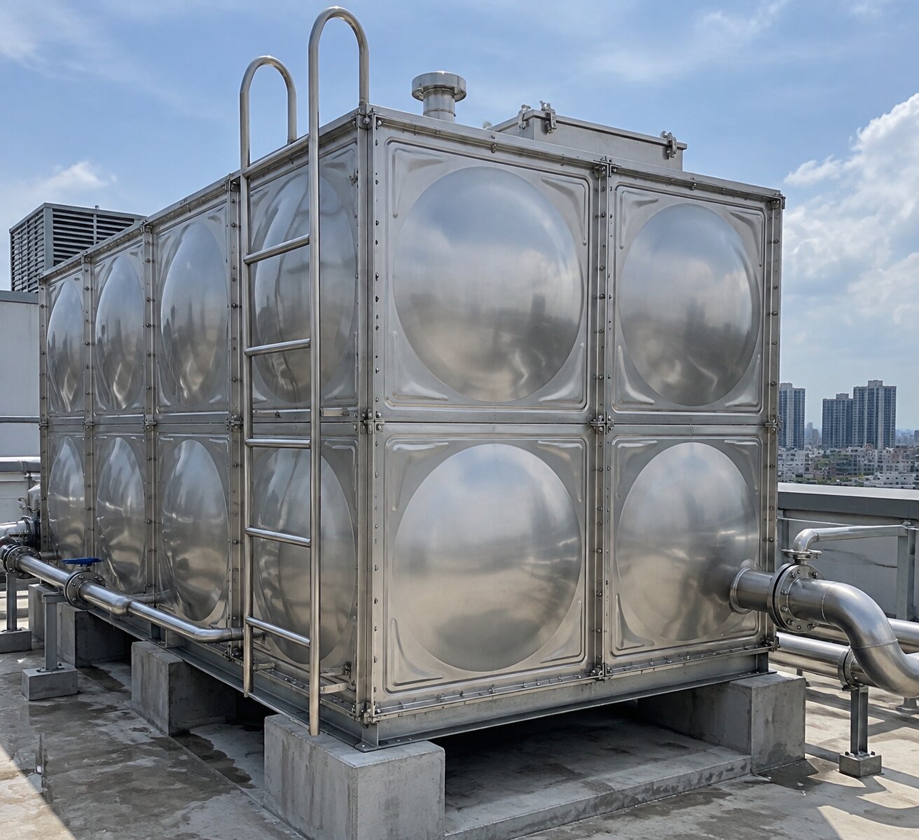 SS304 stainless steel hose reel water tank installed for fire protection duty